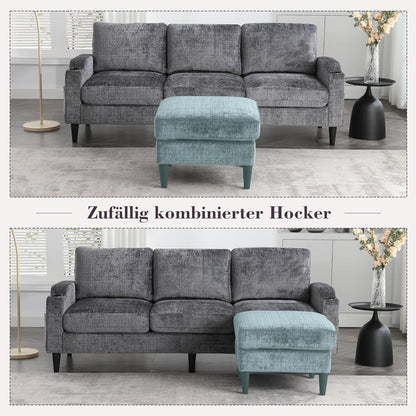 Ecksofa mit Schlaffunktion, 4-Sitzer, Schwarz