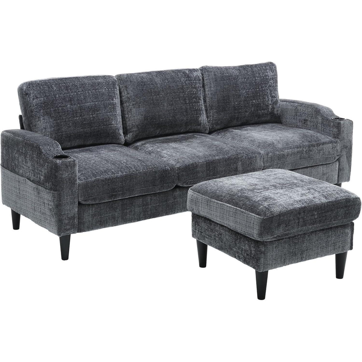 Ecksofa mit Schlaffunktion, 4-Sitzer, Schwarz