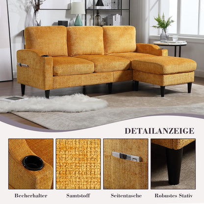 Ecksofa mit Schlaffunktion, 4-Sitzer, Grau