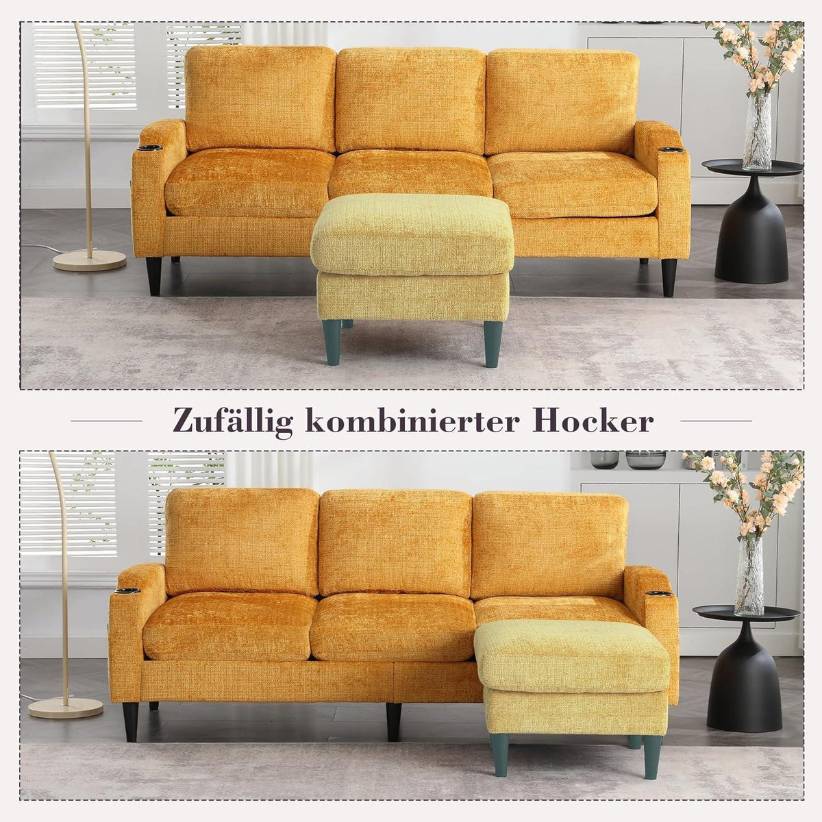 Ecksofa mit Schlaffunktion, 4-Sitzer, Grau