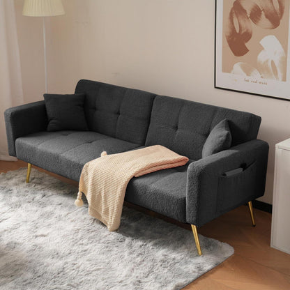 Schlafsofa mit verstellbarer Rückenlehne & goldenen Beinen (Grau)