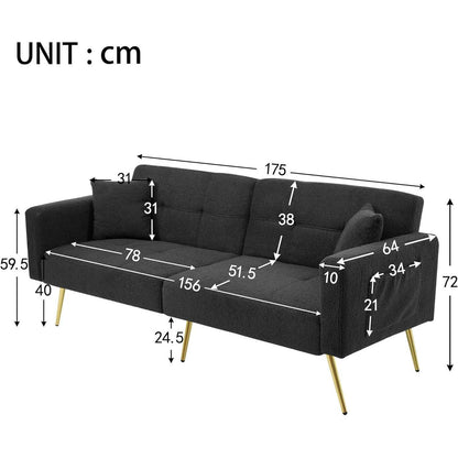 Schlafsofa mit verstellbarer Rückenlehne & goldenen Beinen (Grau)