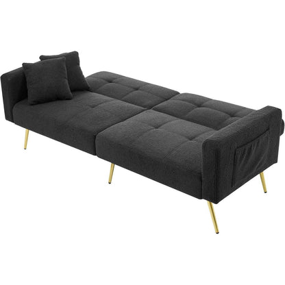 Schlafsofa mit verstellbarer Rückenlehne & goldenen Beinen (Grau)