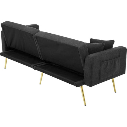 Schlafsofa mit verstellbarer Rückenlehne & goldenen Beinen (Grau)