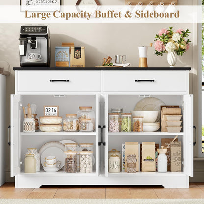 Sideboard 120cm mit Arbeitsplatte – Küchenschrank Weiß & Schwarz