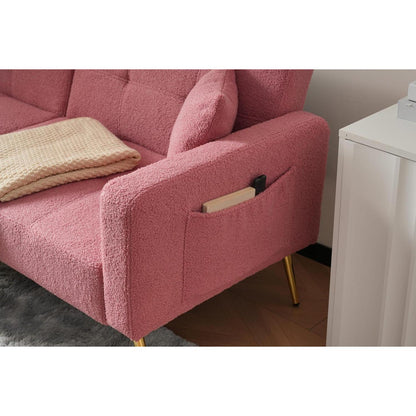 Rosa Schlafsofa mit verstellbarer Rückenlehne & goldenen Beinen