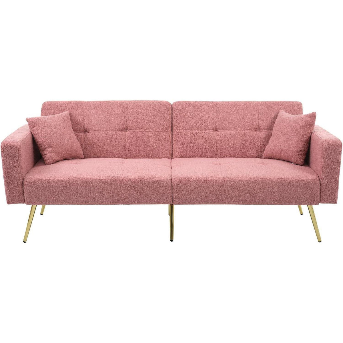 Rosa Schlafsofa mit verstellbarer Rückenlehne & goldenen Beinen