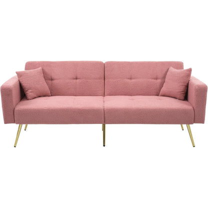 Rosa Schlafsofa mit verstellbarer Rückenlehne & goldenen Beinen