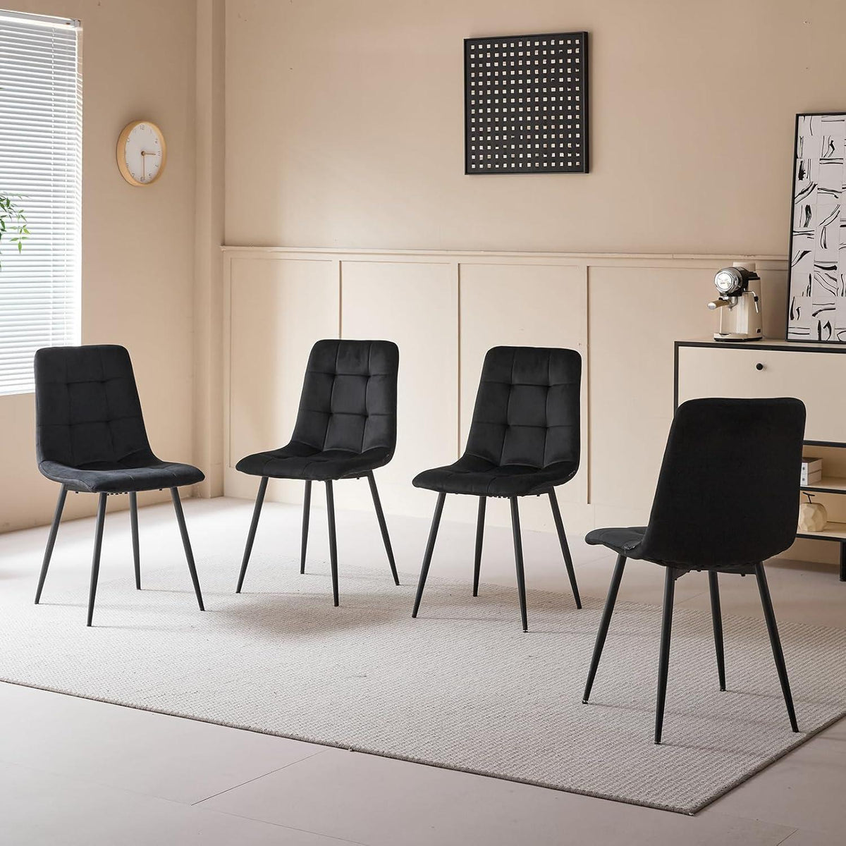 Moderner Esszimmerstuhl Set 4er – Samt & Cord, Schwarz + Hellgrau