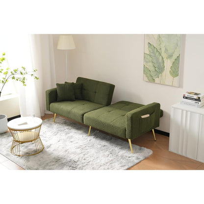 Schlafsofa mit verstellbarer Rückenlehne & goldenen Beinen (Grün)