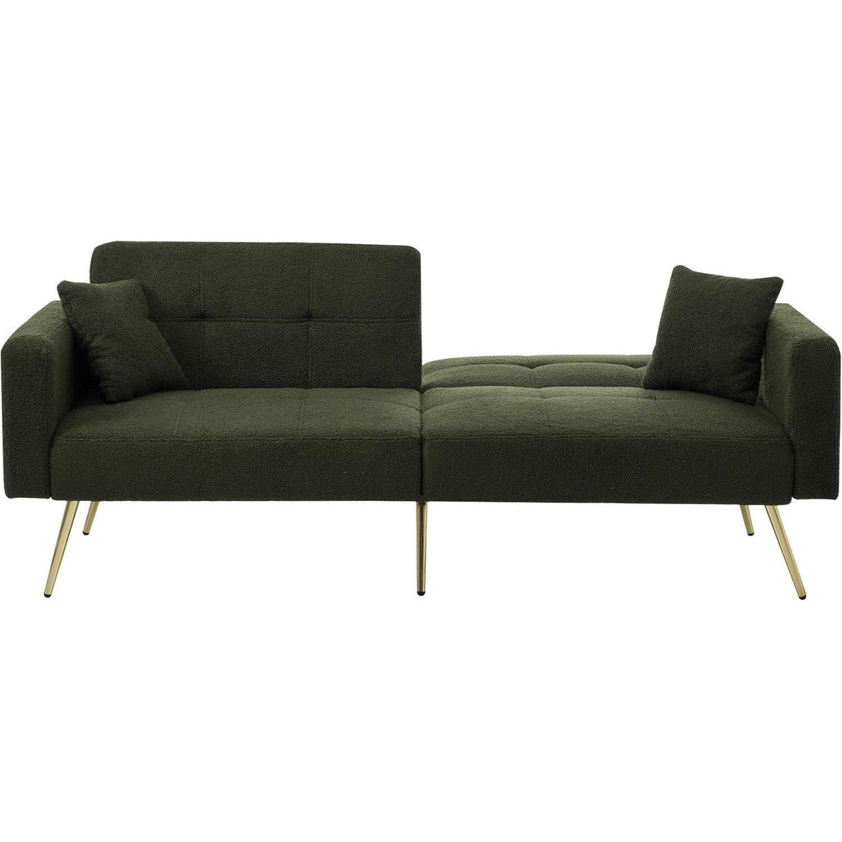 Schlafsofa mit verstellbarer Rückenlehne & goldenen Beinen (Grün)