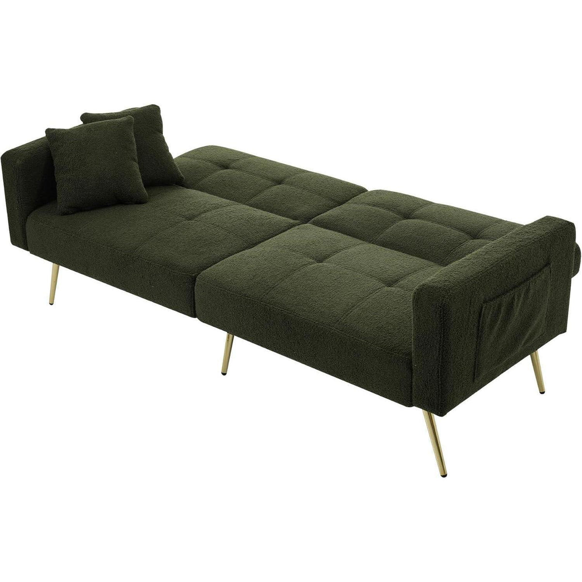 Schlafsofa mit verstellbarer Rückenlehne & goldenen Beinen (Grün)