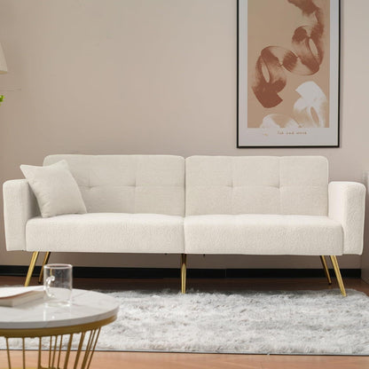 Schlafsofa mit verstellbarer Rückenlehne & goldenen Beinen (Weiß)
