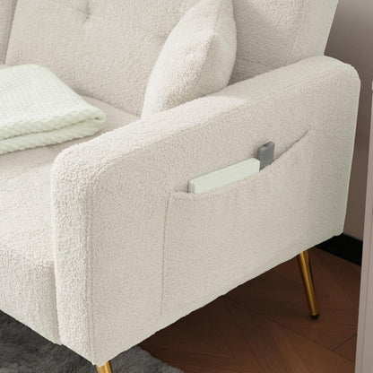 Schlafsofa mit verstellbarer Rückenlehne & goldenen Beinen (Weiß)