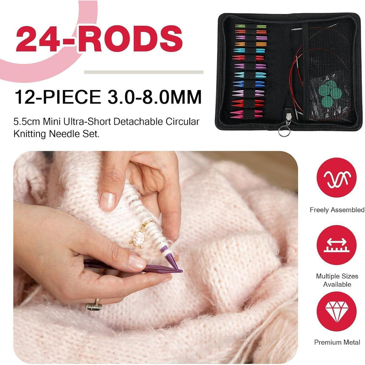 Austauschbares Rundstricknadeln Set mit Zubehör für Strickprojekte