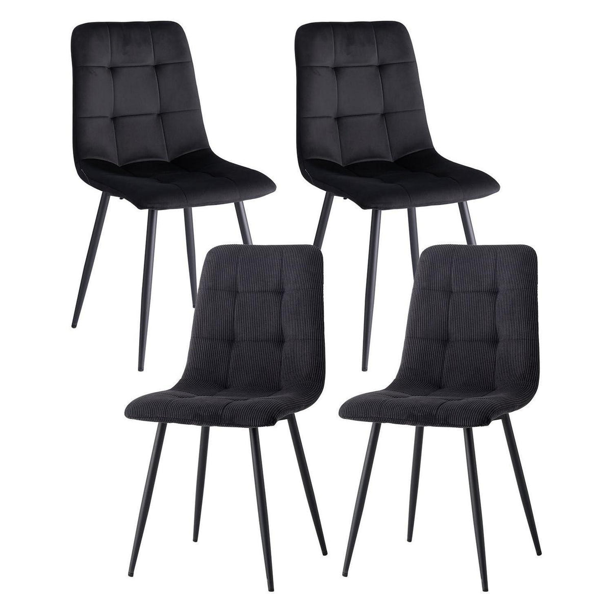 Moderner Esszimmerstuhl Set 4er – Samt & Cord, Schwarz