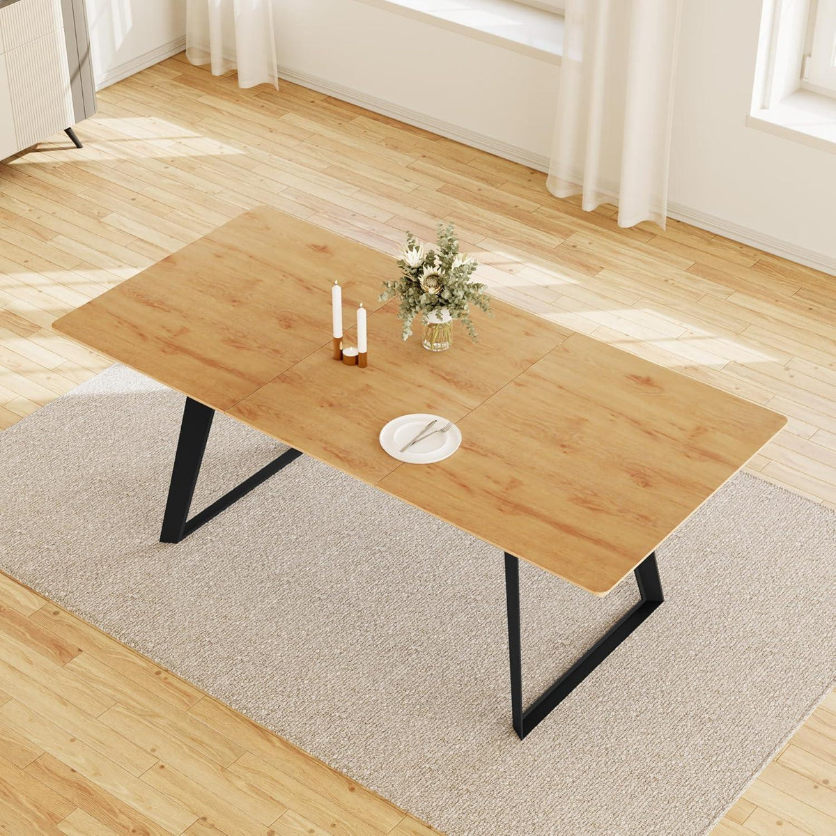 Ausziehbarer Esstisch Set für 4-6 Personen mit Metallgestell