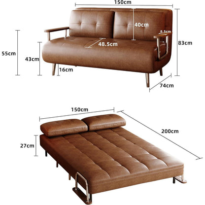 3-in-1 Schlafsofa aus Kunstleder – Retro 2-Sitzer (150cm)