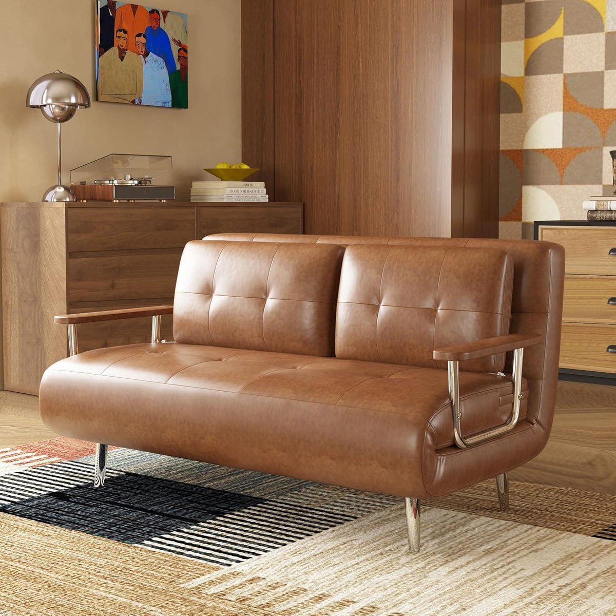 3-in-1 Schlafsofa aus Kunstleder – Retro 2-Sitzer (150cm)
