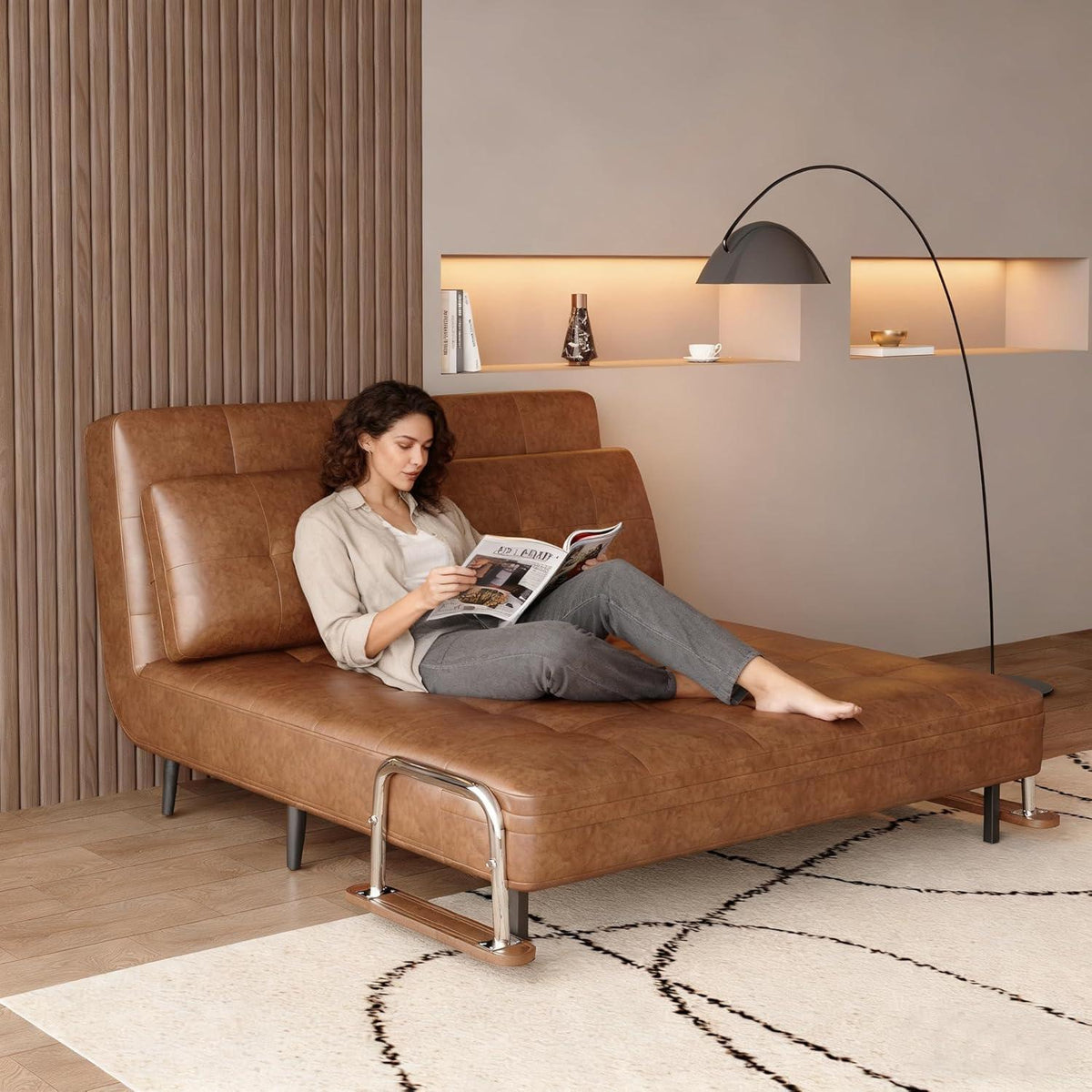 3-in-1 Schlafsofa aus Kunstleder – Retro 2-Sitzer (150cm)