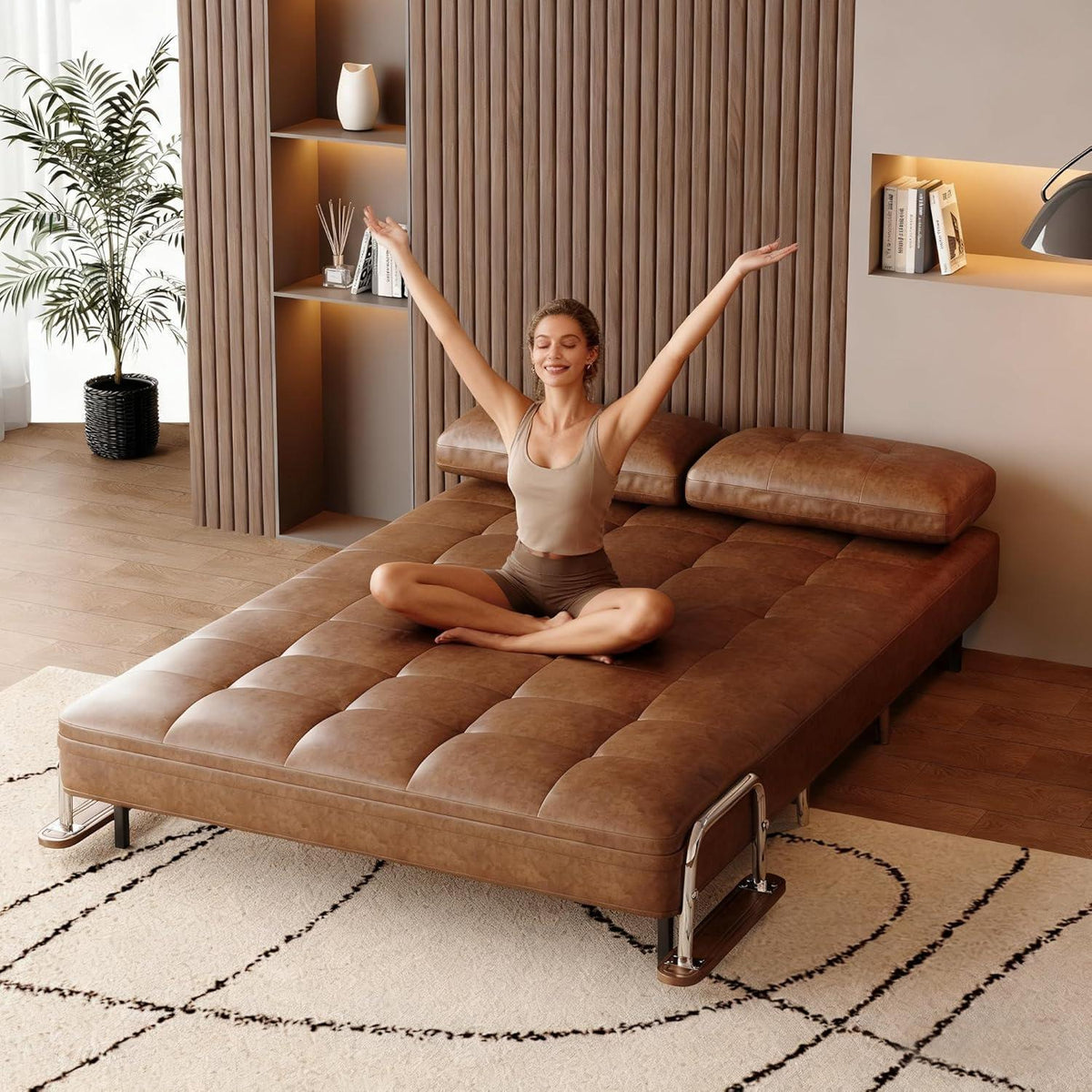3-in-1 Schlafsofa aus Kunstleder – Retro 2-Sitzer (150cm)