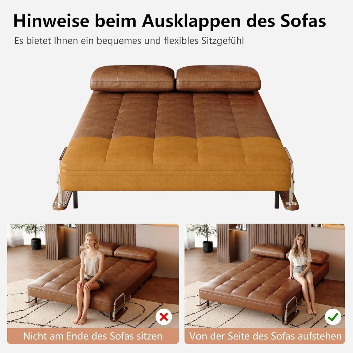 3-in-1 Schlafsofa aus Kunstleder – Retro 2-Sitzer (150cm)