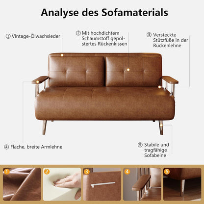 3-in-1 Schlafsofa aus Kunstleder – Retro 2-Sitzer (150cm)