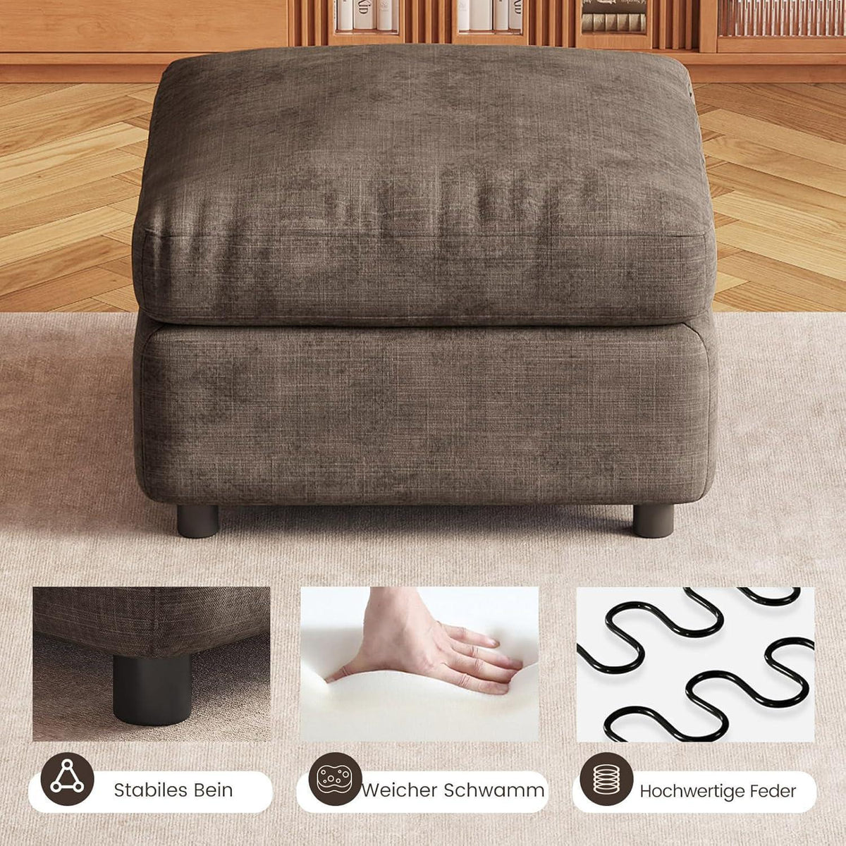 Sitzhocker mit Stauraum – Gepolsterte Ottomane Braun
