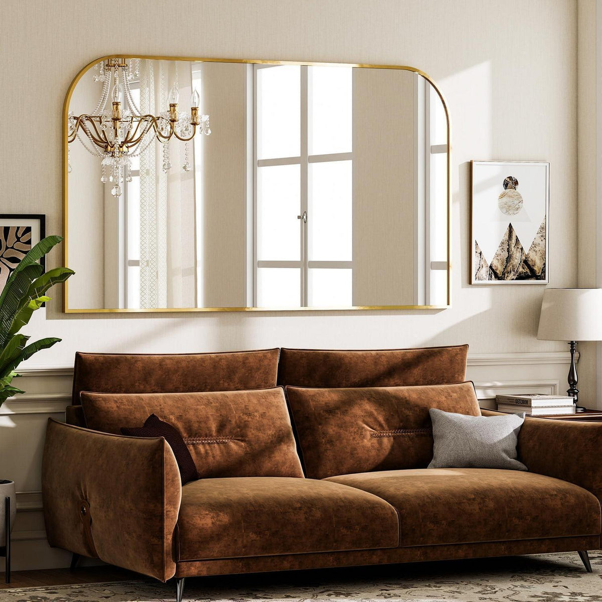 Goldener Wandspiegel 76x140cm mit abgerundeten Ecken