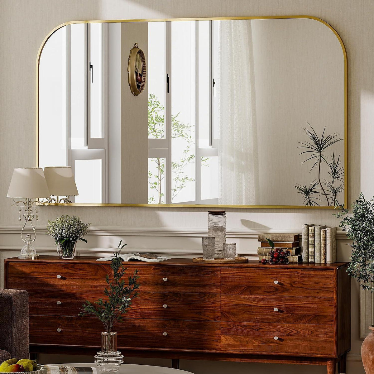 Goldener Wandspiegel 76x140cm mit abgerundeten Ecken
