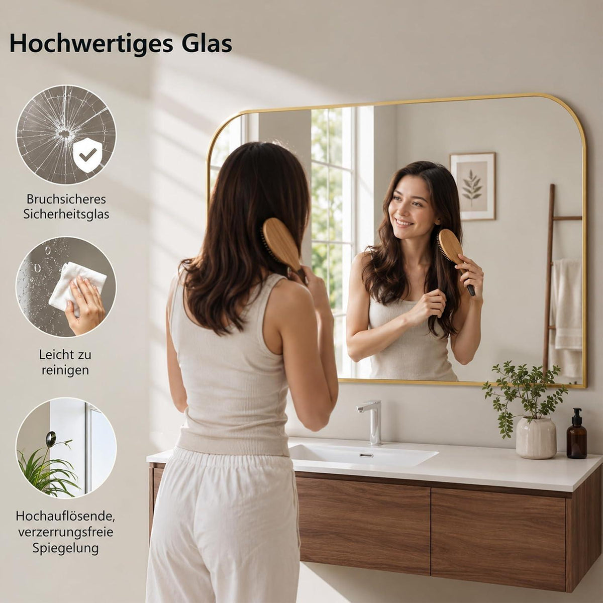 Goldener Wandspiegel 76x140cm mit abgerundeten Ecken