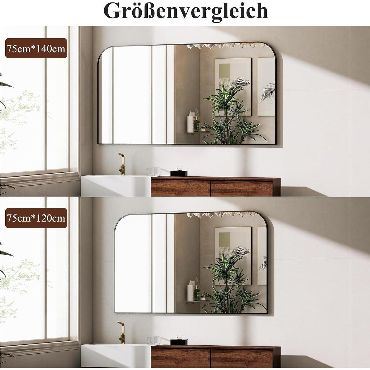 Koonmi Wandspiegel 76x140cm, Schwarz, Abgerundete Ecken