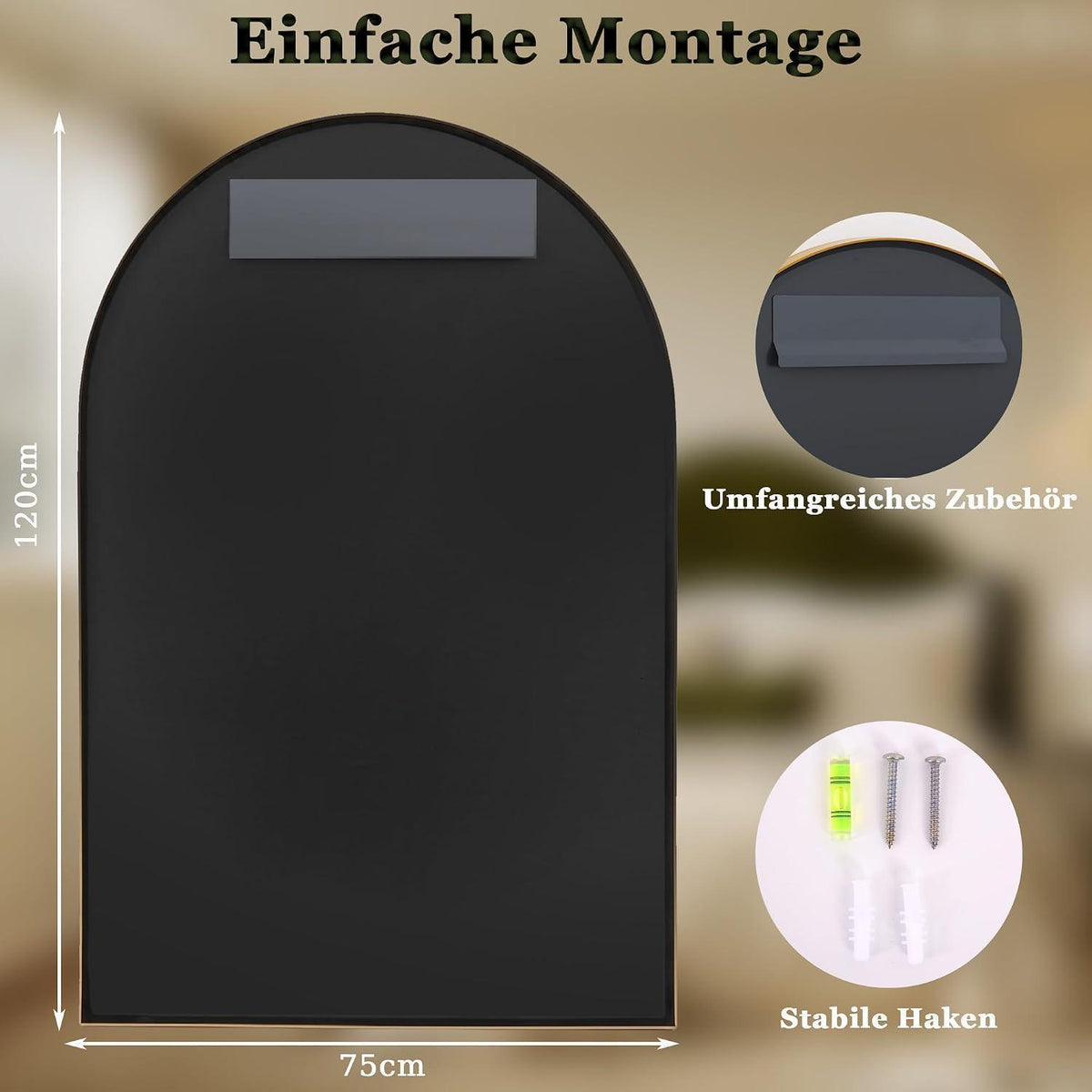 Bogen Wandspiegel Fischgrät Gold 75x120 cm