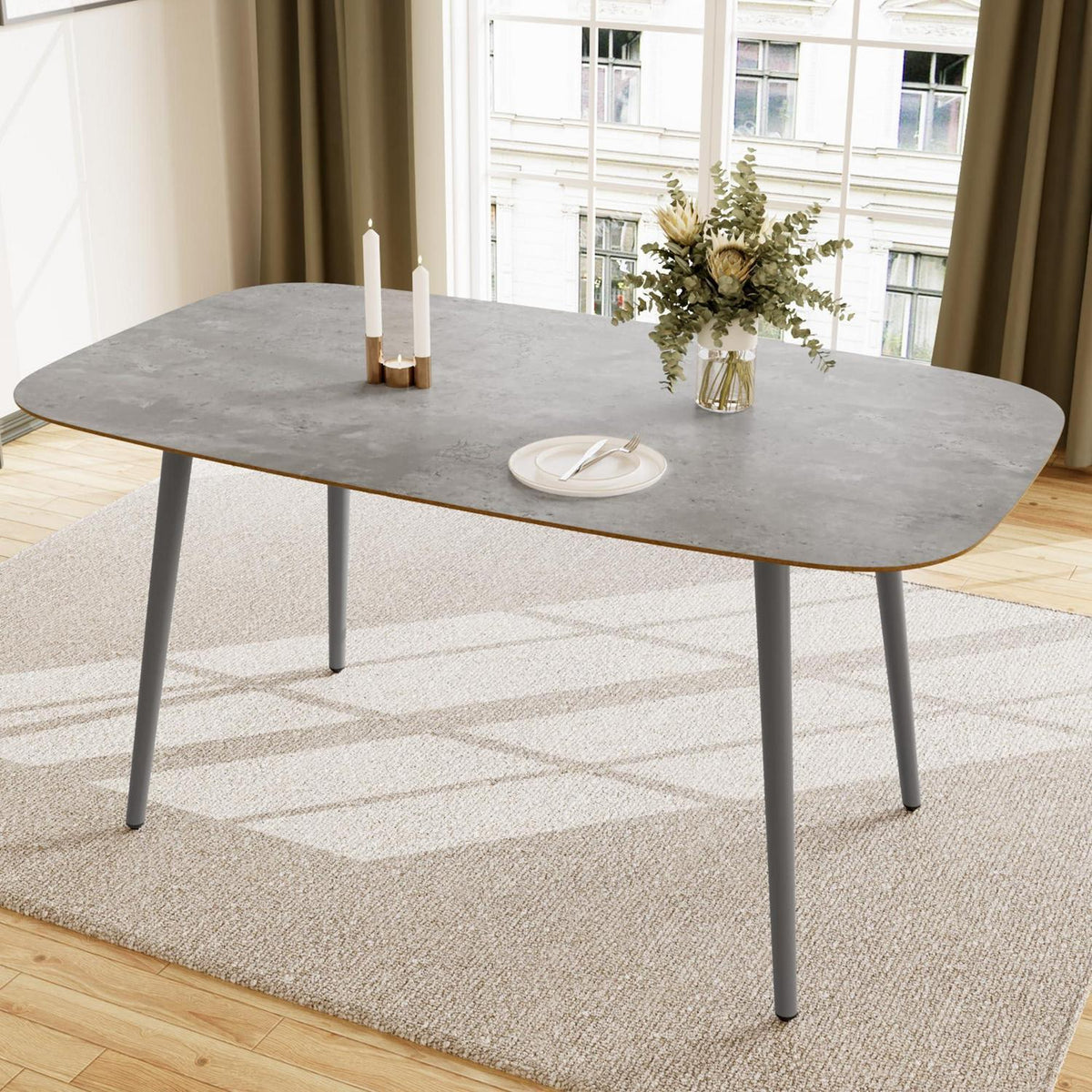 Moderner Esstisch für 4-6 Personen | 120cm Graues Holz mit Metallbeinen