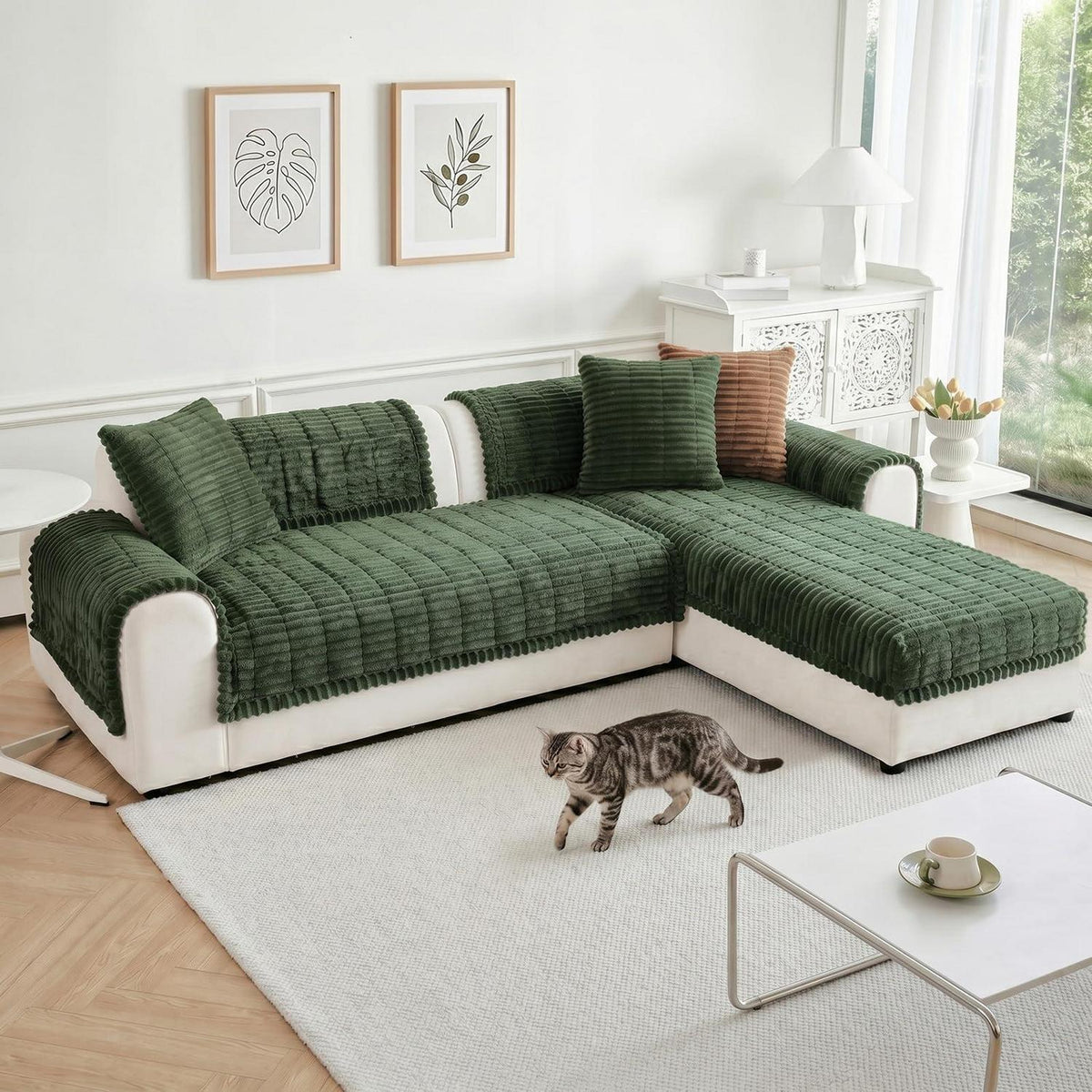 Dicker Sofaüberzug Grasgrün 70x150cm - Rutschfest & Weich