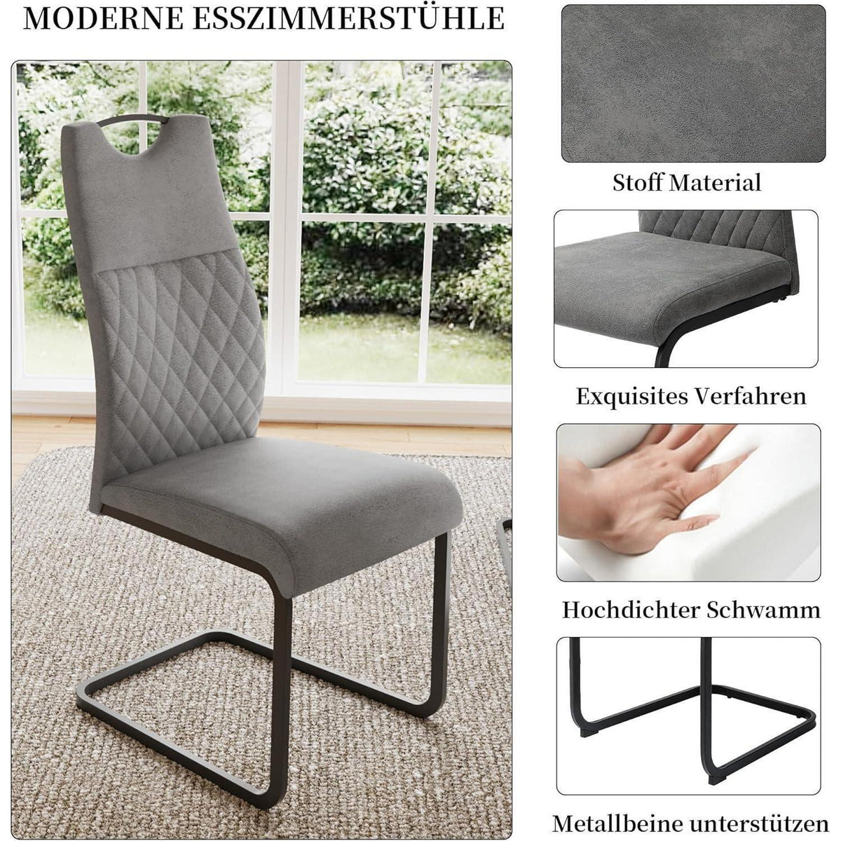 Moderner Esstisch mit 4 Stühlen – Grau, 120cm