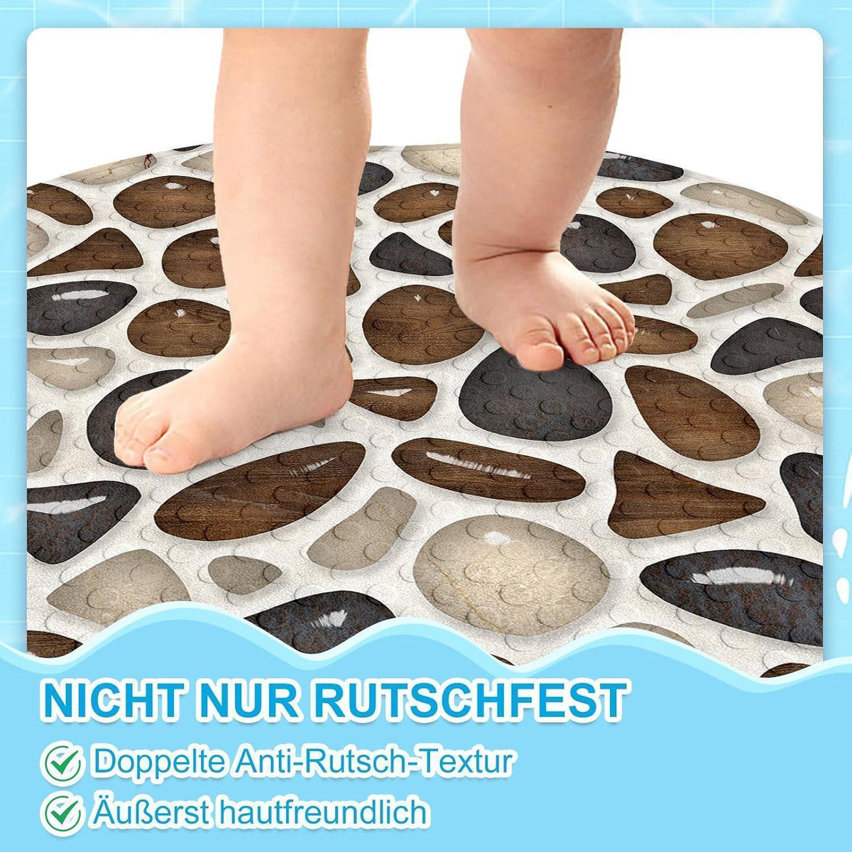 Rutschfeste Duschmatte Eckig 55x55cm – Braun mit Saugnäpfen