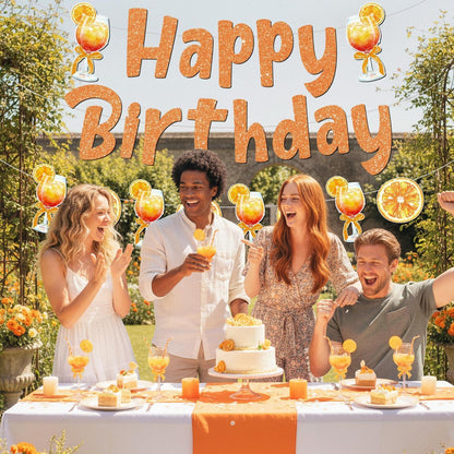 Aperol Geburtstag Girlande – Orange Cocktail Banner Partydeko