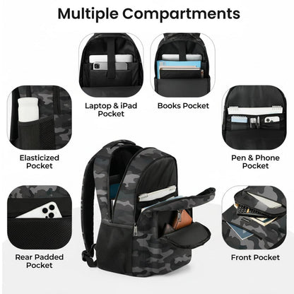 Laptop Rucksack 17,3 Zoll – Wasserdichter Schulrucksack Schwarz Camo