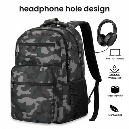 Laptop Rucksack 17,3 Zoll – Wasserdichter Schulrucksack Schwarz Camo