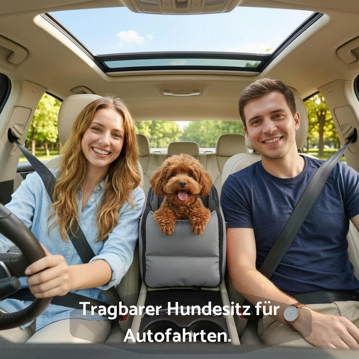 Hundeautositz 3-in-1 mit Sicherheitsleine & Stauraum grau