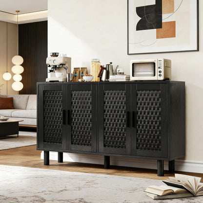 Retro Sideboard mit Rattan – 140x40x80cm, verstellbare Böden