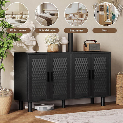 Retro Sideboard mit Rattan – 140x40x80cm, verstellbare Böden