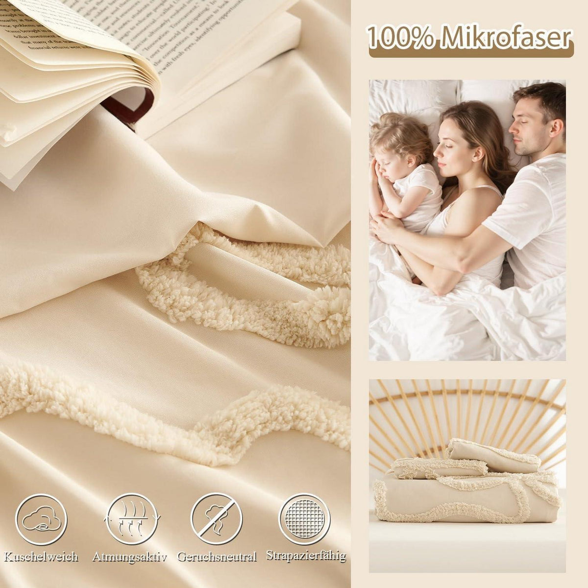 Getuftetes Bettwäsche-Set Beige 135x200cm – Boho Chic