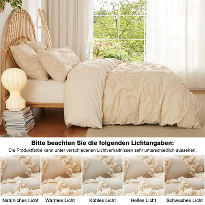 Boho Tufting Bettwäsche Set Beige 200x200cm
