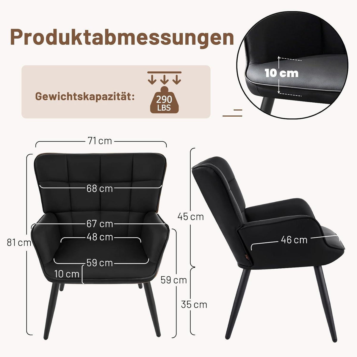 2er Set Ohrensessel Wohnzimmer Schwarz - Skandinavischer Stil