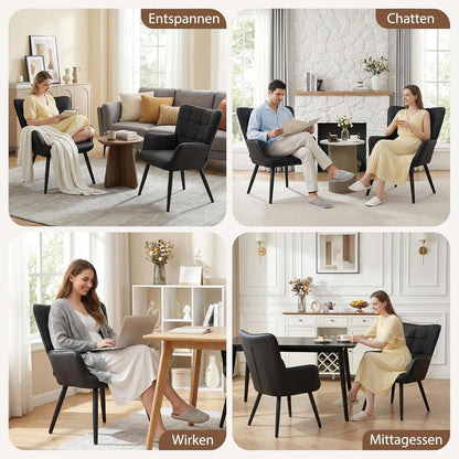 2er Set Ohrensessel Wohnzimmer Schwarz - Skandinavischer Stil