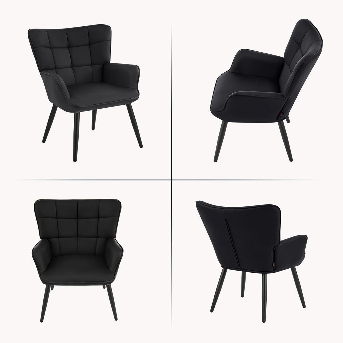 2er Set Ohrensessel Wohnzimmer Schwarz - Skandinavischer Stil