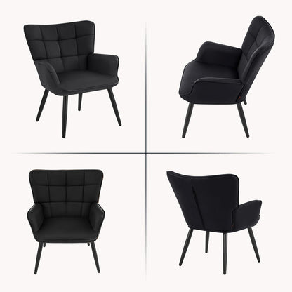 2er Set Ohrensessel Wohnzimmer Schwarz - Skandinavischer Stil