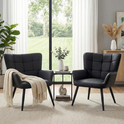 2er Set Ohrensessel Wohnzimmer Schwarz - Skandinavischer Stil